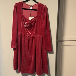 New Vintage Look Ava & Vic xxl Red Velvet Dress‎ With rosette.  Square Neckline